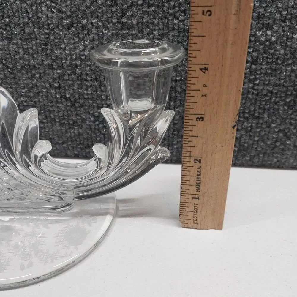 Vintage Clear Glass Double Votive Candle Holder Floral Etched Base Candelabra